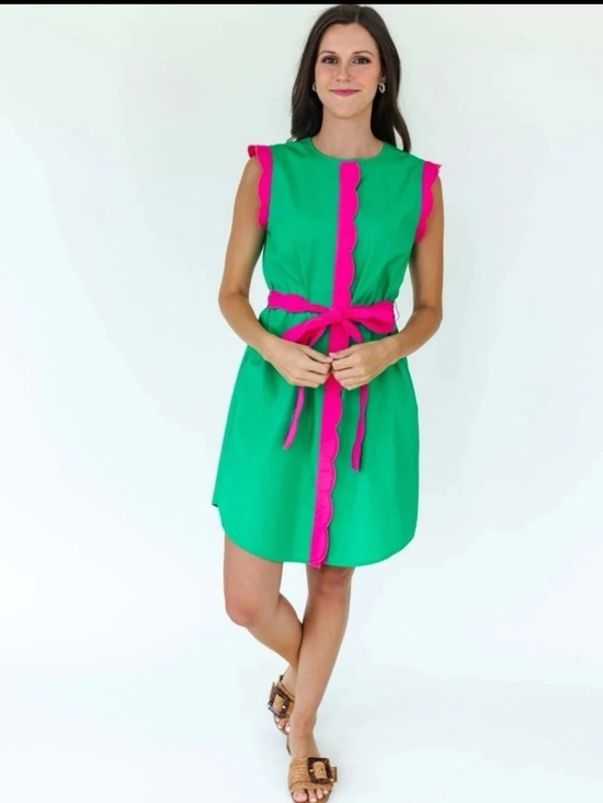 Mary George Dresses & Skirts - Mary George VIVIAN DRESS in Green with Pink Belted Mini Dress size Medium